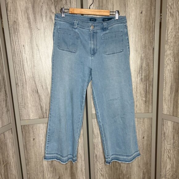 J Jill High Rise Wide Leg Jeans Patch Pockets Raw Hem Light Blue Color Size 8 - Picture 2 of 7